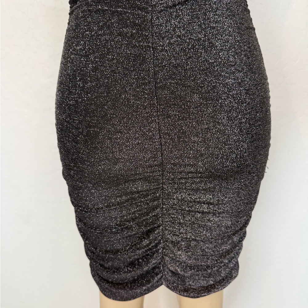 Metallic Black Mini Slip Dress with Spaghetti Straps - Picture 5 of 7